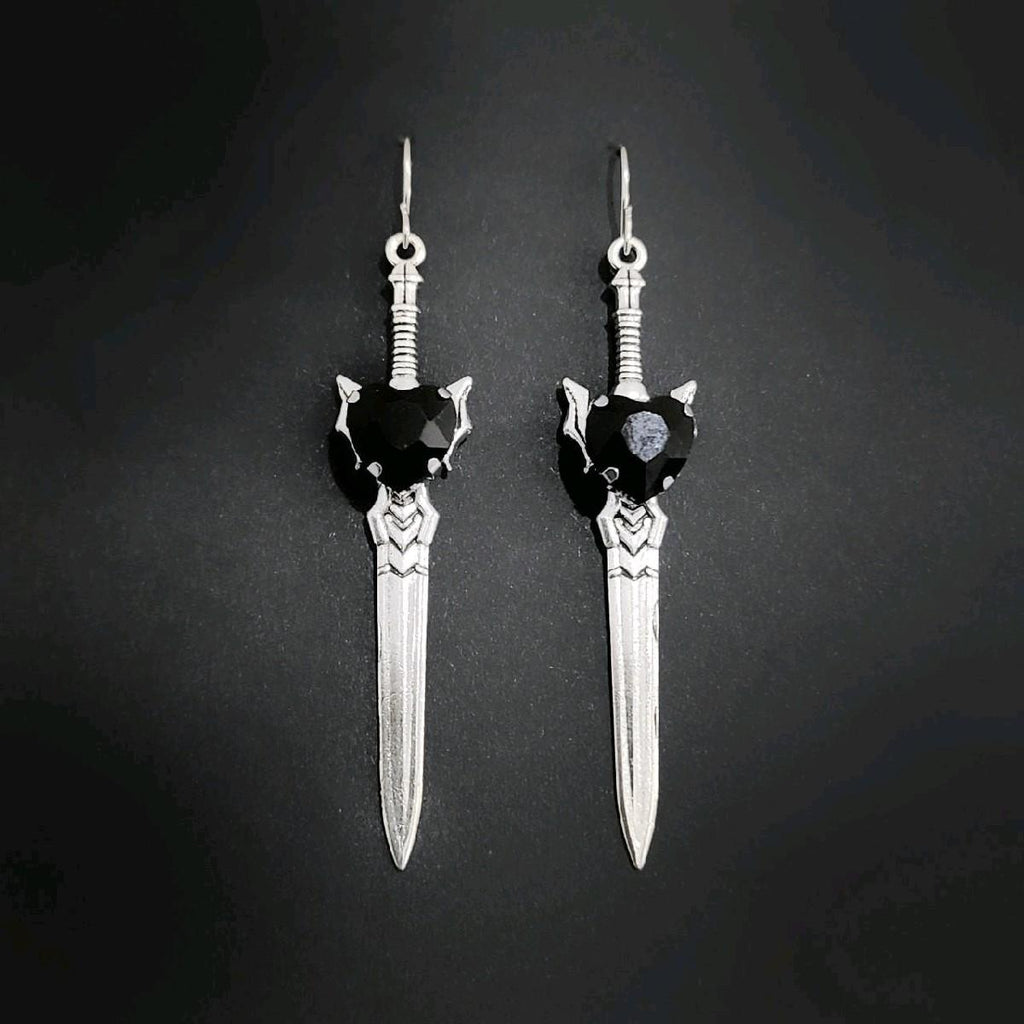 Rhinestone Heart Sword Earrings