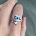 Silver Crystal Evil Eye Ring - Adjustable Size