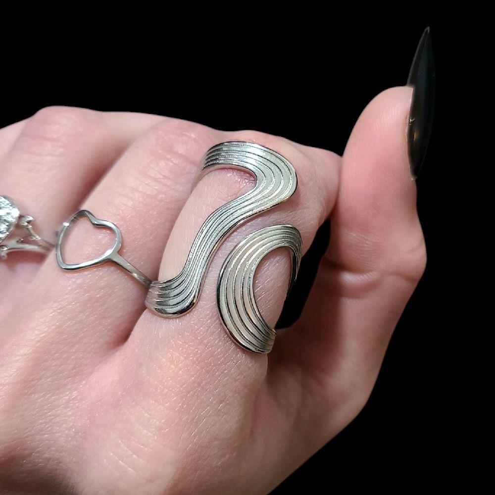 Abstract Stainless Steel Ring - Silver (Adjustable) unique ring