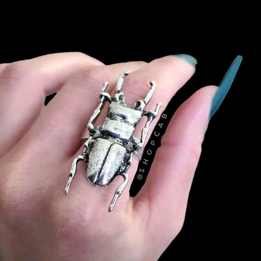 Silver Beetle Insect Ring (Adjustable Size)