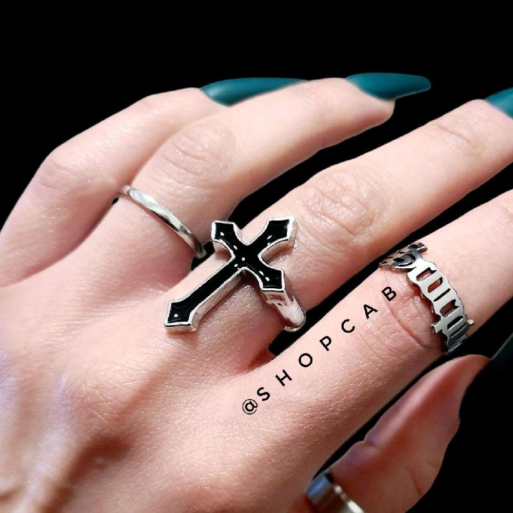 Black & Silver Cross Ring - Adjustable Size