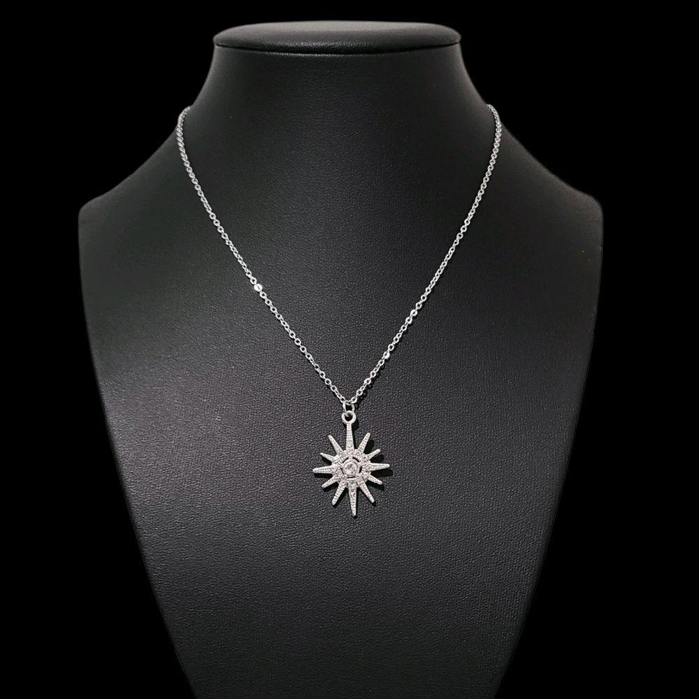 Crystal Silver Starburst Necklace