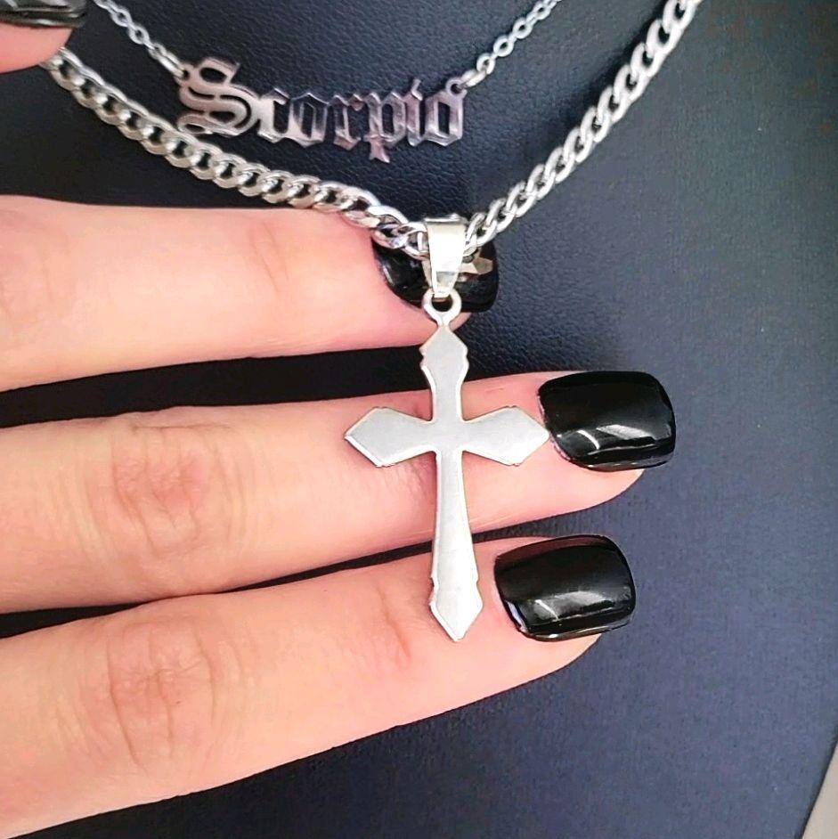 Stainless Steel Cross Pendant Choker Necklace