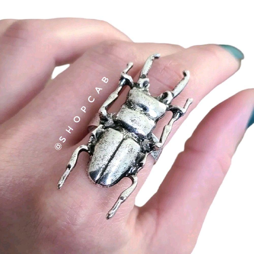 Silver Beetle Insect Ring (Adjustable Size)