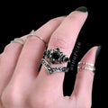 Black Crystal Triple Moon Ring Stack Set