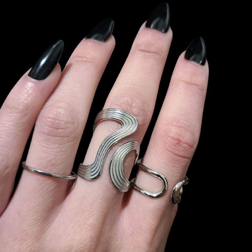 Abstract Stainless Steel Ring - Silver (Adjustable) unique ring