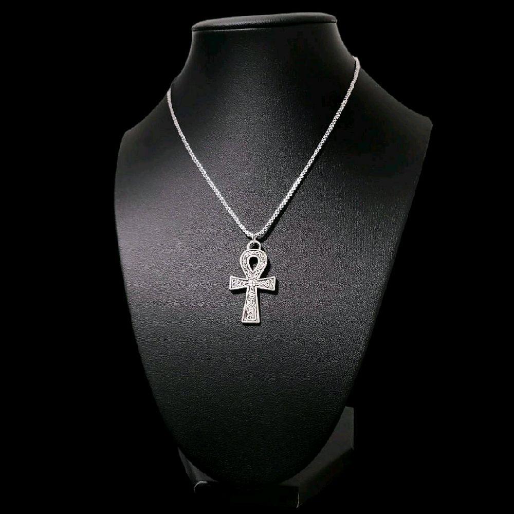 16-Inch Silver Ankh Pendant Necklace
