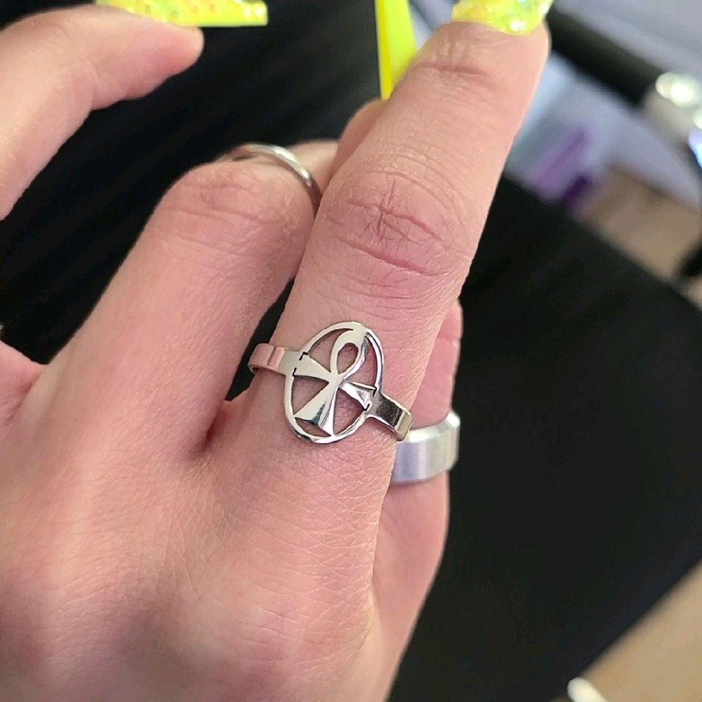 Silver Ankh Ring - Stainless Steel (Adjustable Size)