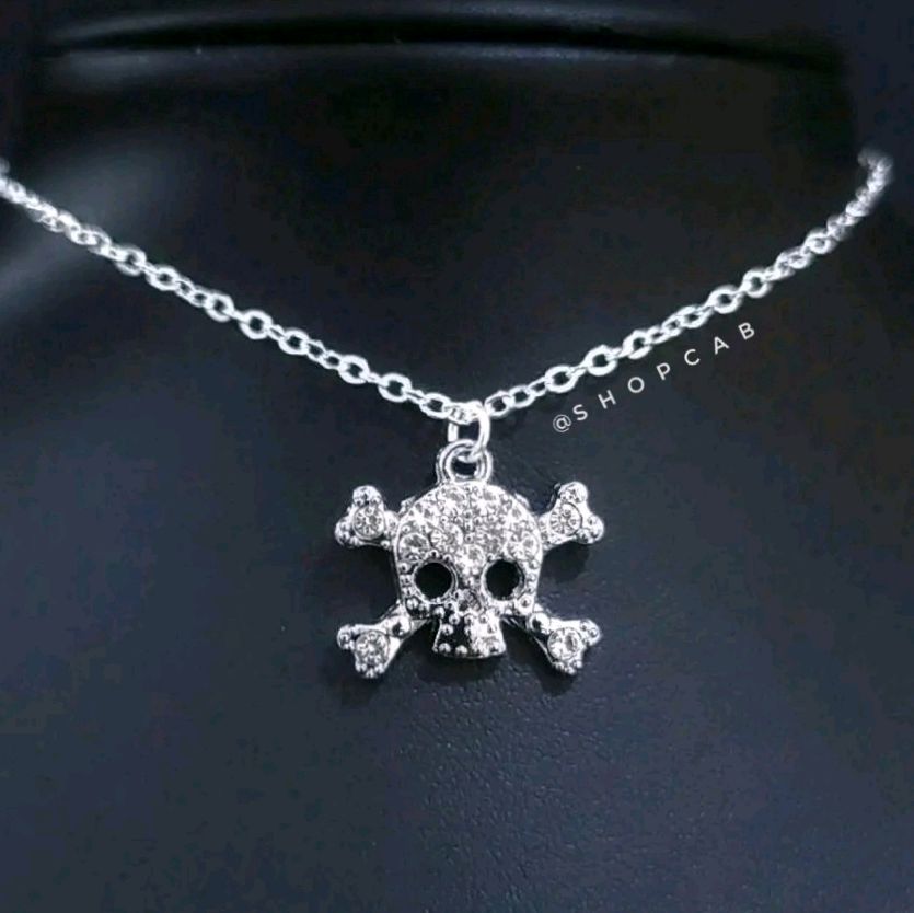 Silver Crystal Skull & Bone Choker