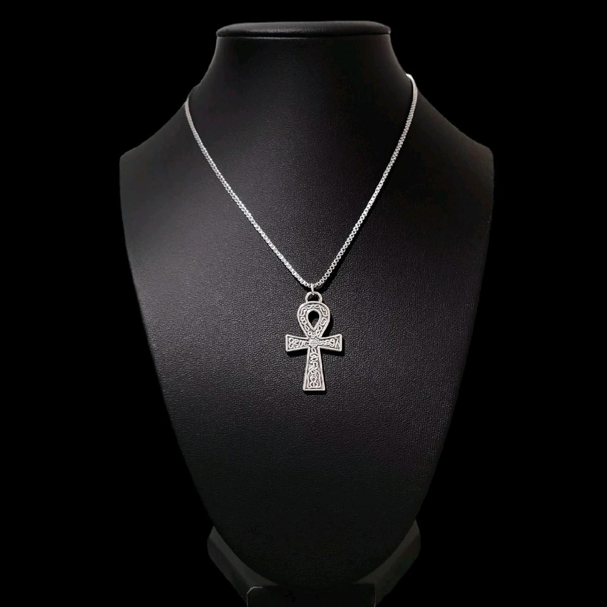 16-Inch Silver Ankh Pendant Necklace