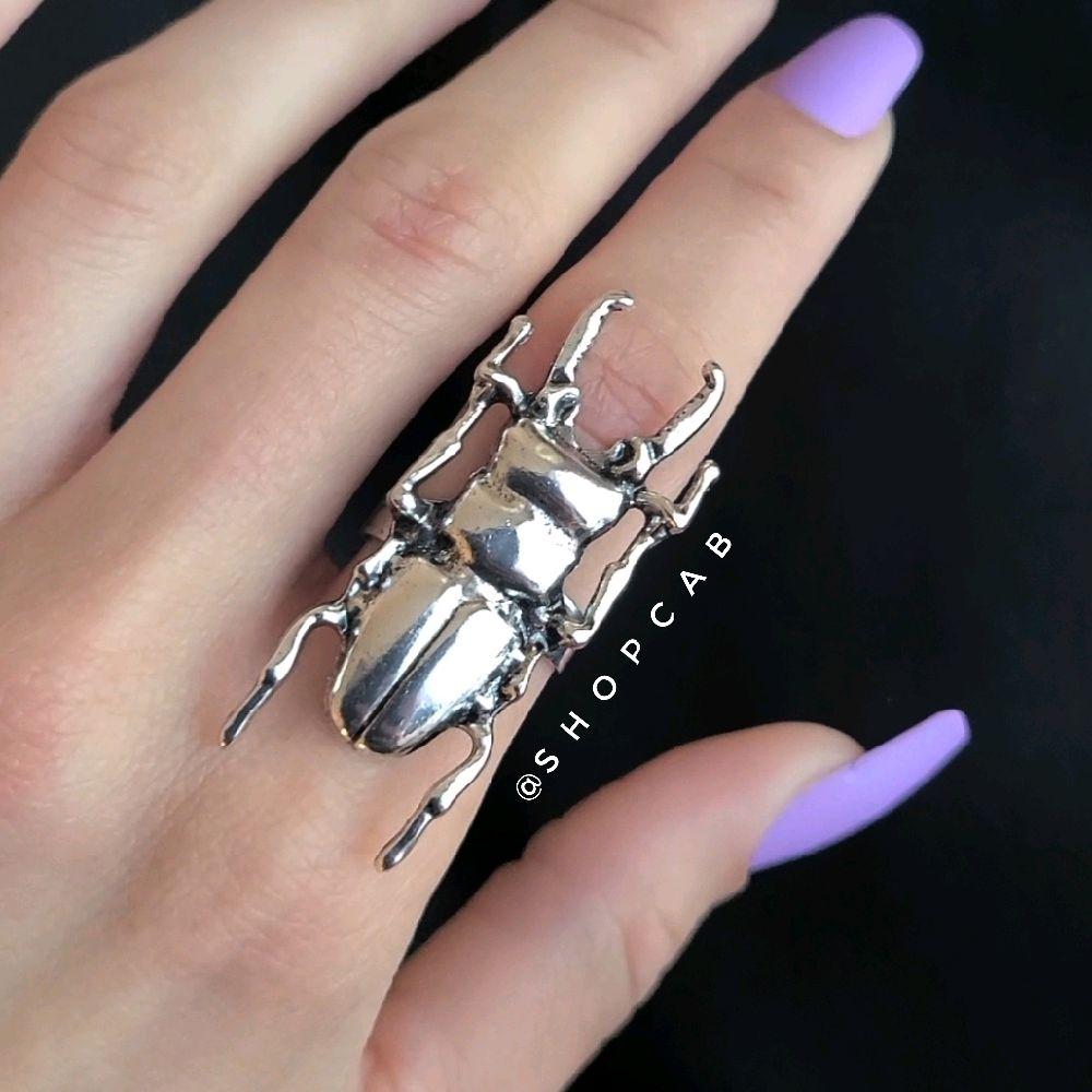 Silver Beetle Insect Ring (Adjustable Size)