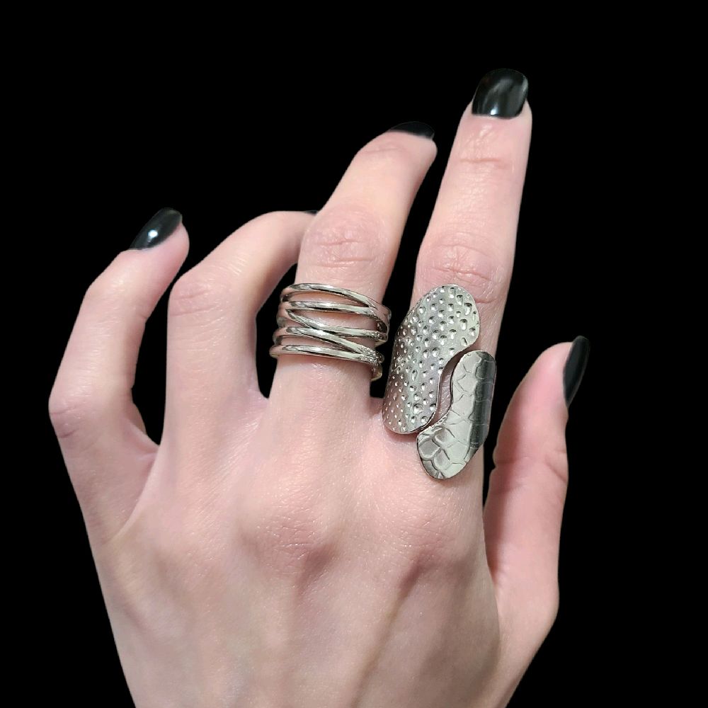 Hammered Long Wrap Ring - Stainless Steel