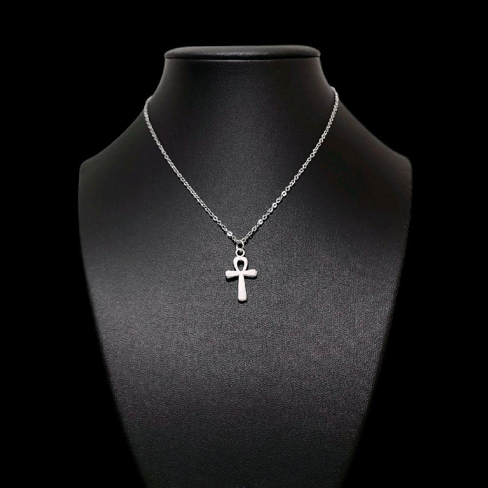 Small Silver Ankh Pendant Necklace - Dainty