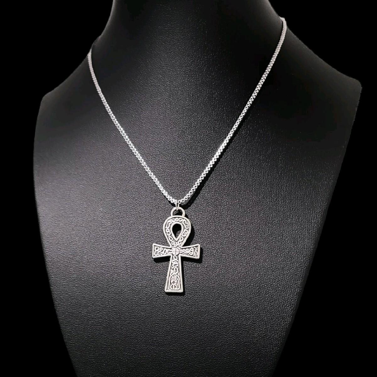 16-Inch Silver Ankh Pendant Necklace