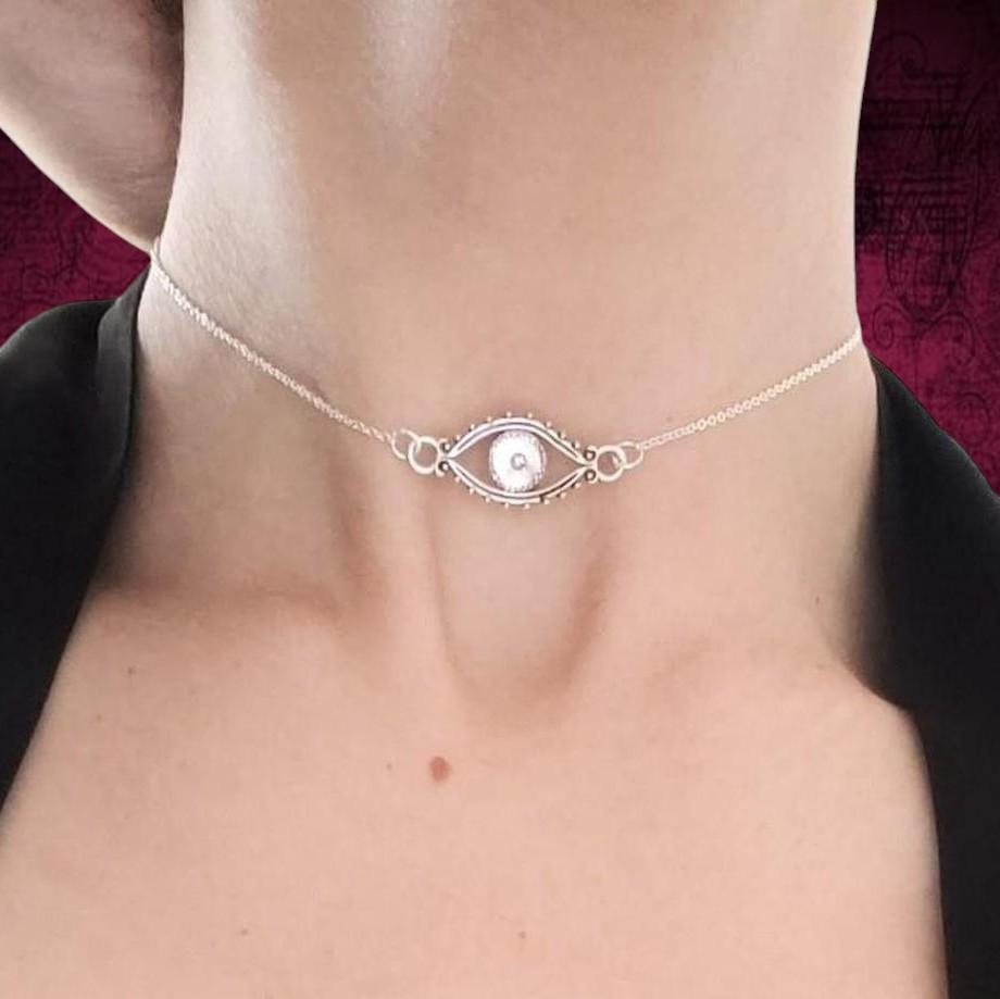 Silver Evil Eye Choker Necklace