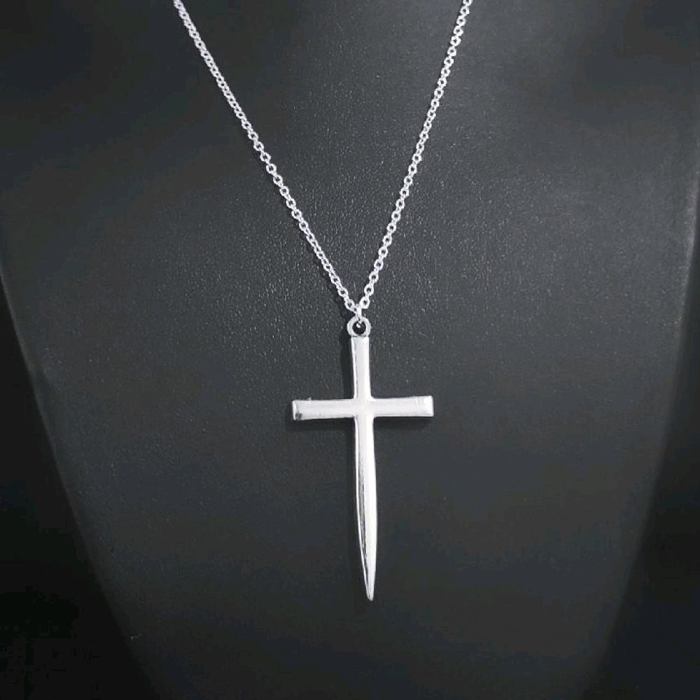 18" Silver Sword Cross Necklace