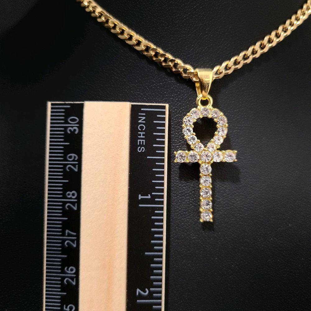 Gold Crystal Ankh Pendant Choker Necklace
