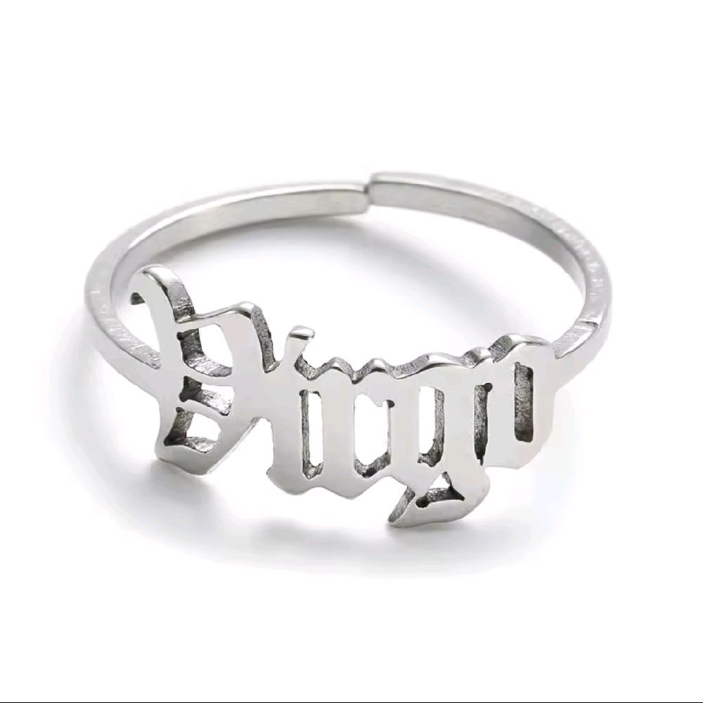 Silver Zodiac Sign Script Rings - Stainless Steel