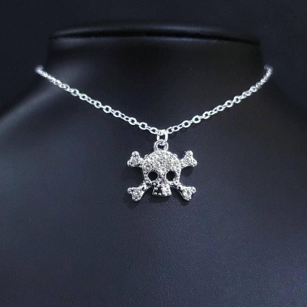 Rhinestone Skull Choker - 001
