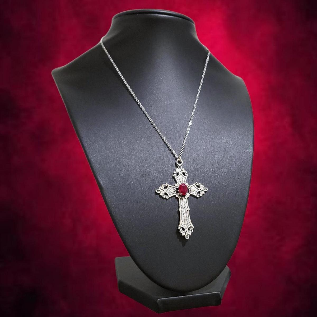 18" Gothic Cross Necklace 021-RED