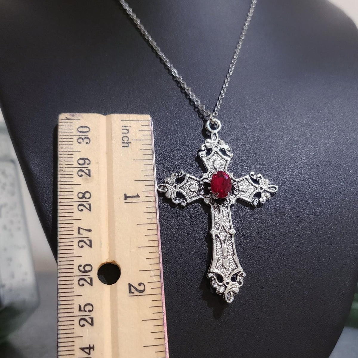 18" Gothic Cross Necklace 021-RED