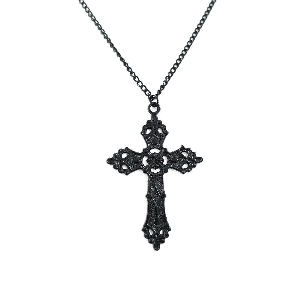 18" Black Gothic Cross Necklace 021