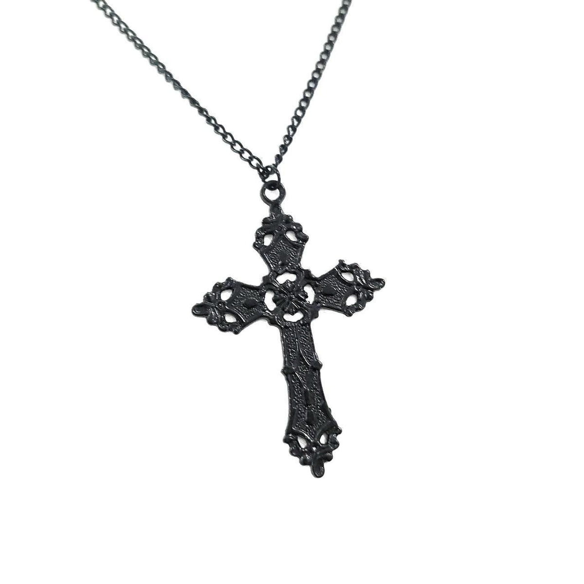 18" Black Gothic Cross Necklace 021