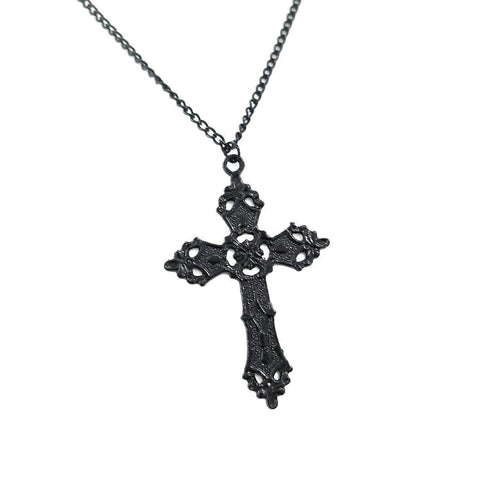 18" Black Gothic Cross Necklace 021