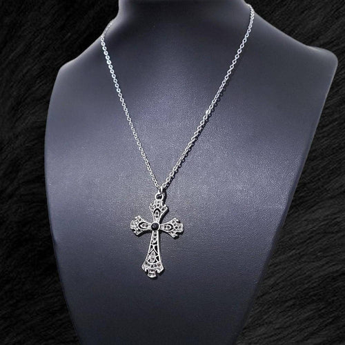 16" Silver Cross Necklace 023-BLACK