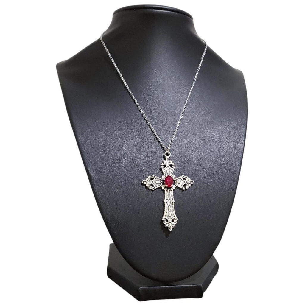 18" Gothic Cross Necklace 021-RED
