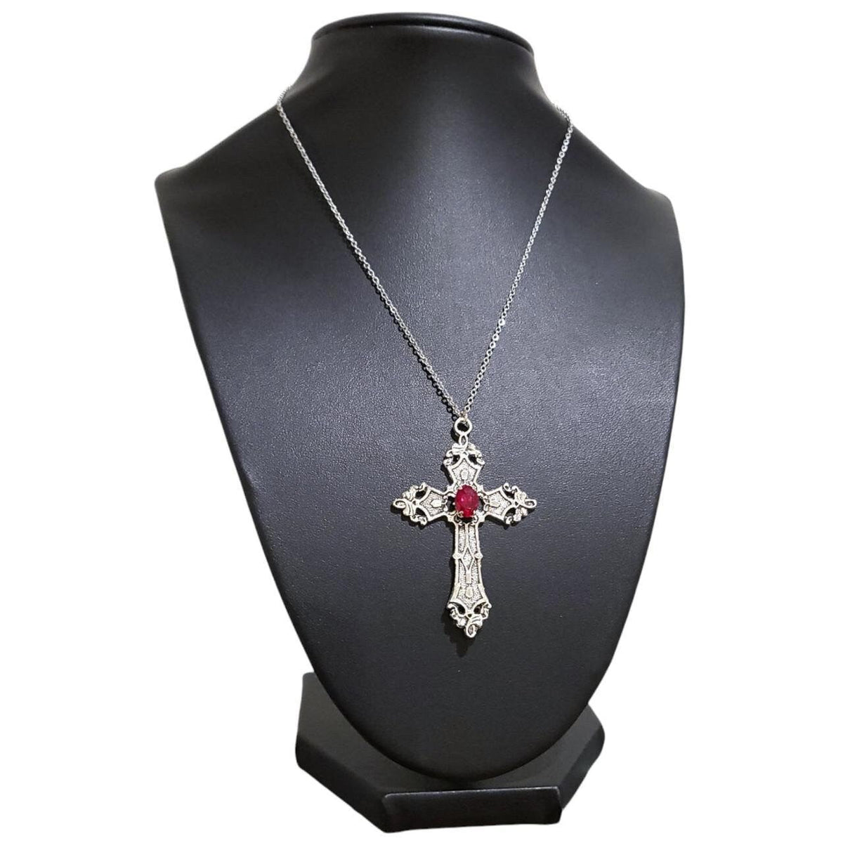 18" Gothic Cross Necklace 021-RED