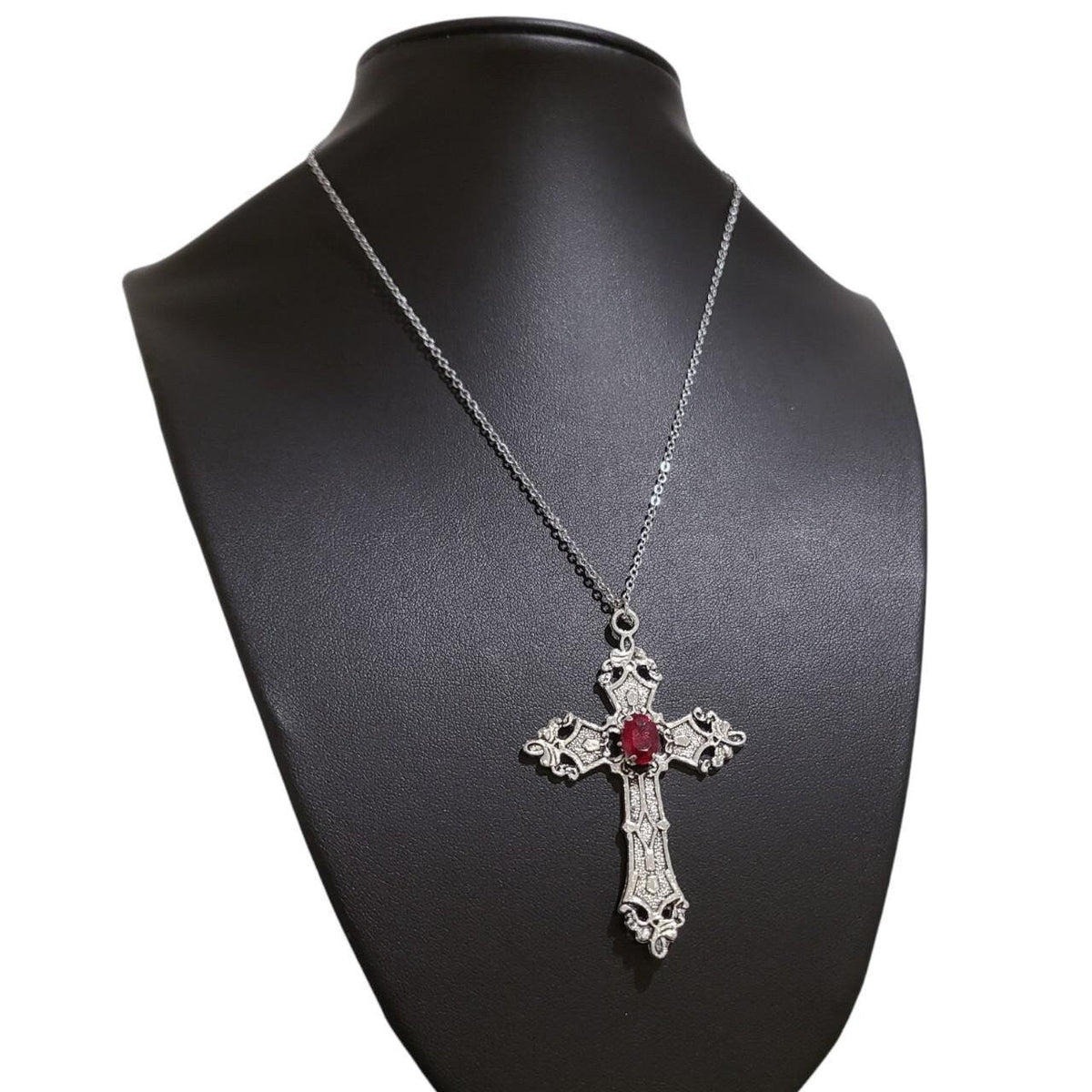 18" Gothic Cross Necklace 021-RED