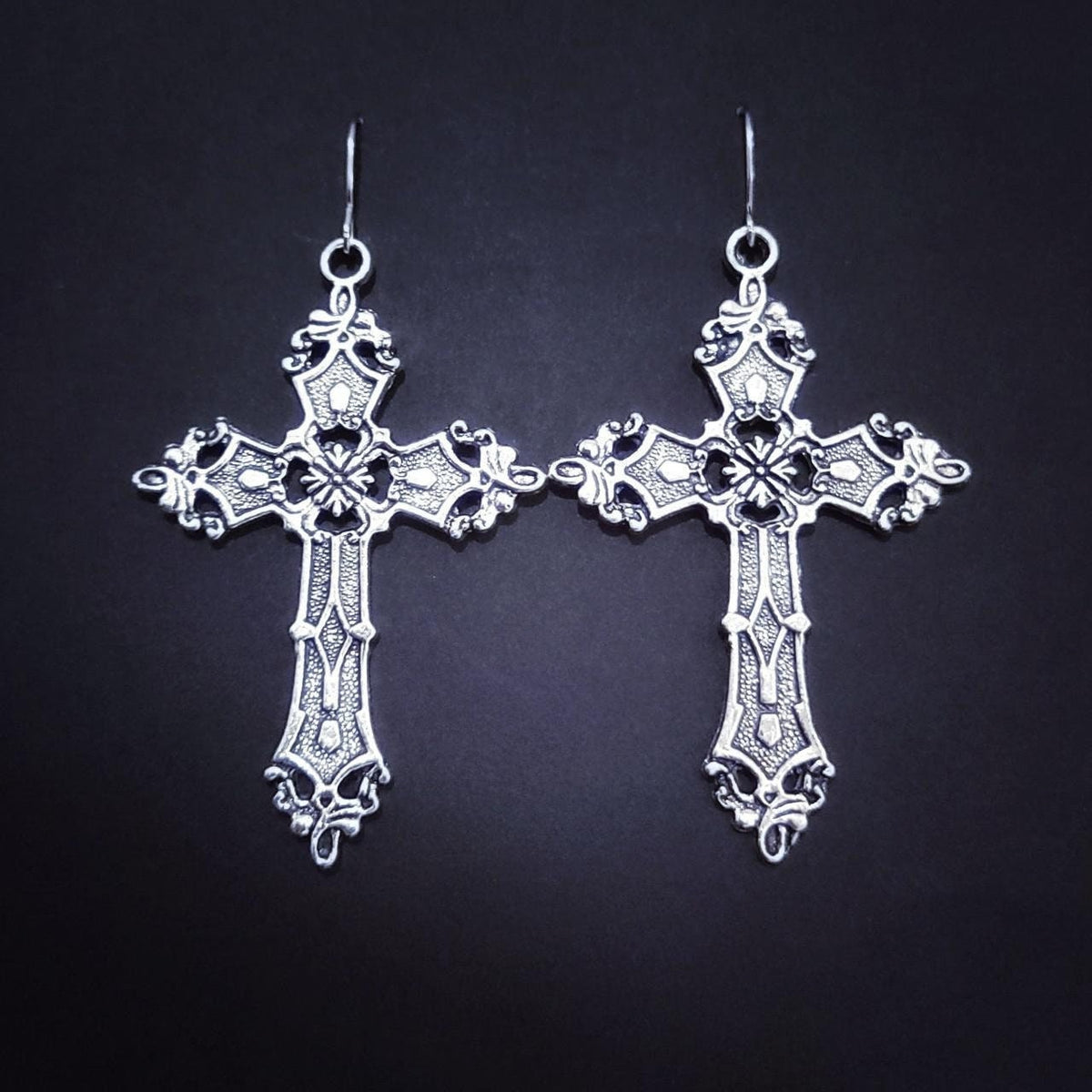 Gothic Silver Cross Earrings 021