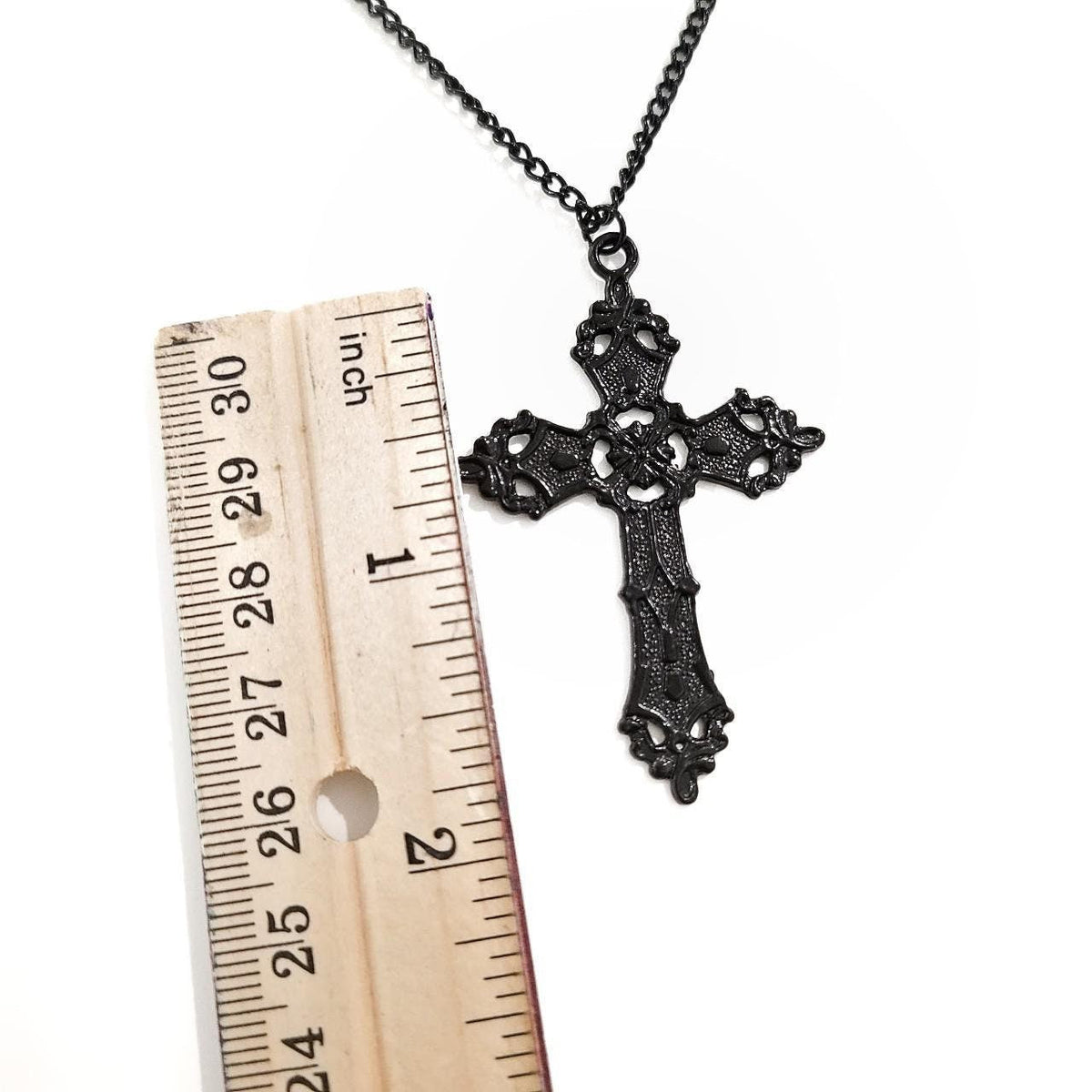 18" Black Gothic Cross Necklace 021