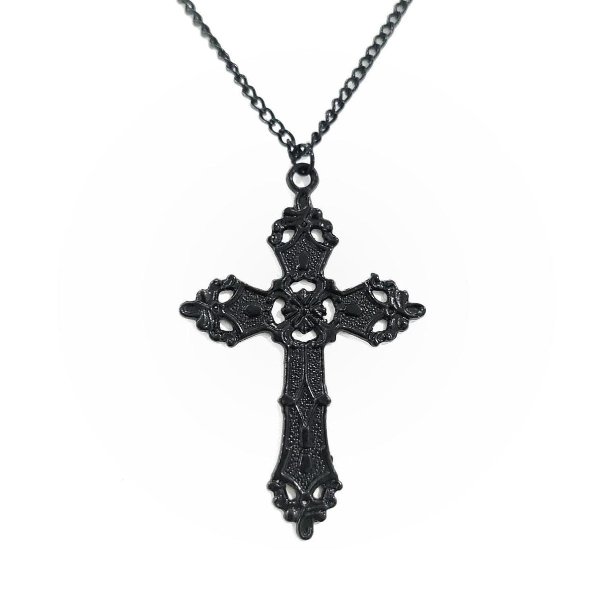 18" Black Gothic Cross Necklace 021