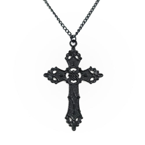 18" Black Gothic Cross Necklace 021
