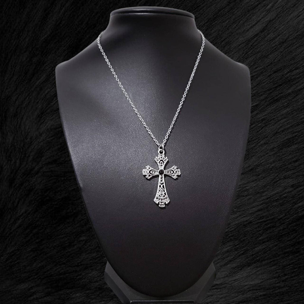 16" Silver Cross Necklace 023-BLACK