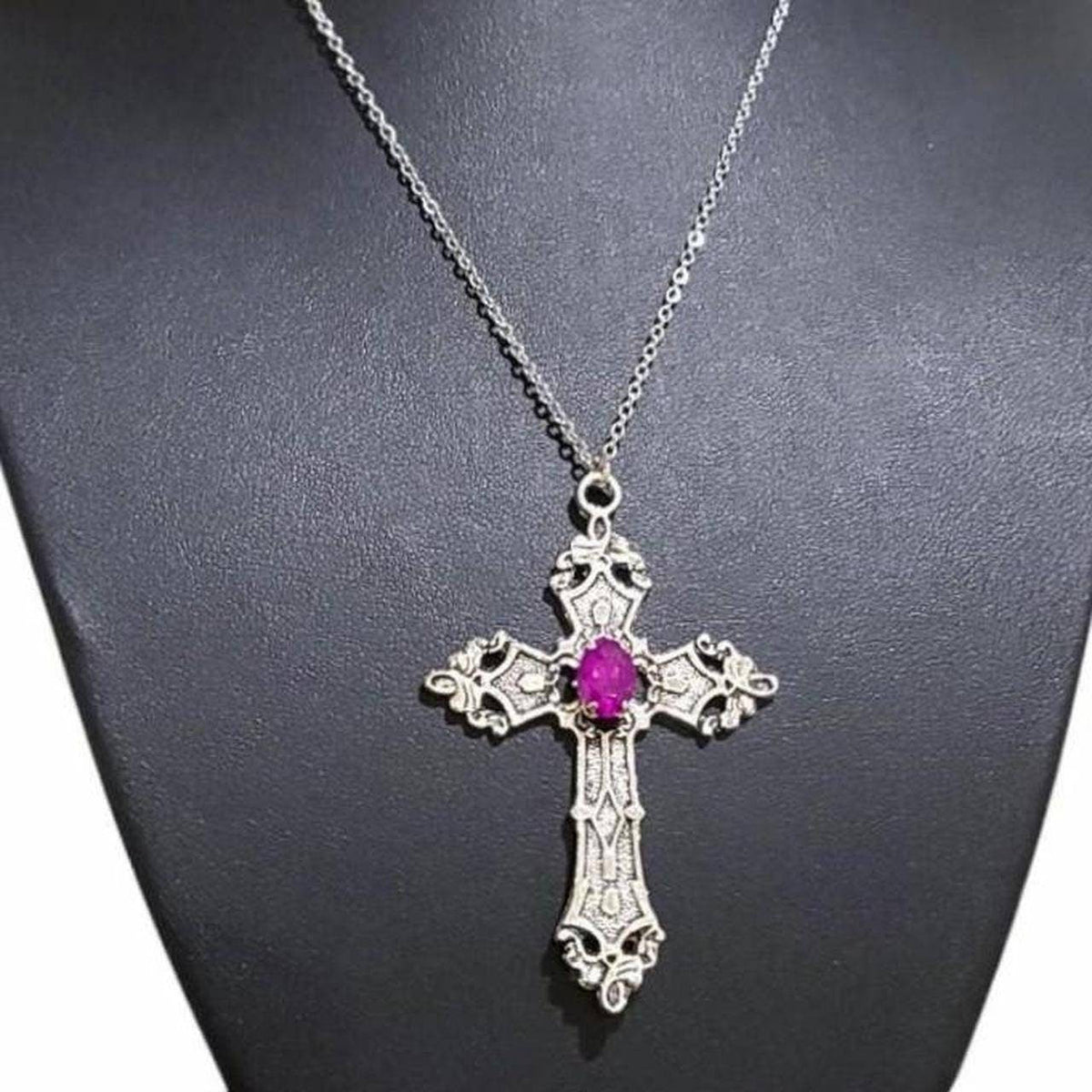 18" Crystal Cross Necklace 021-PINK