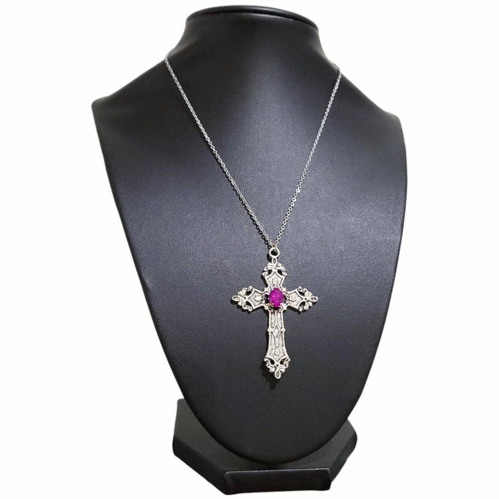 18" Crystal Cross Necklace 021-PINK