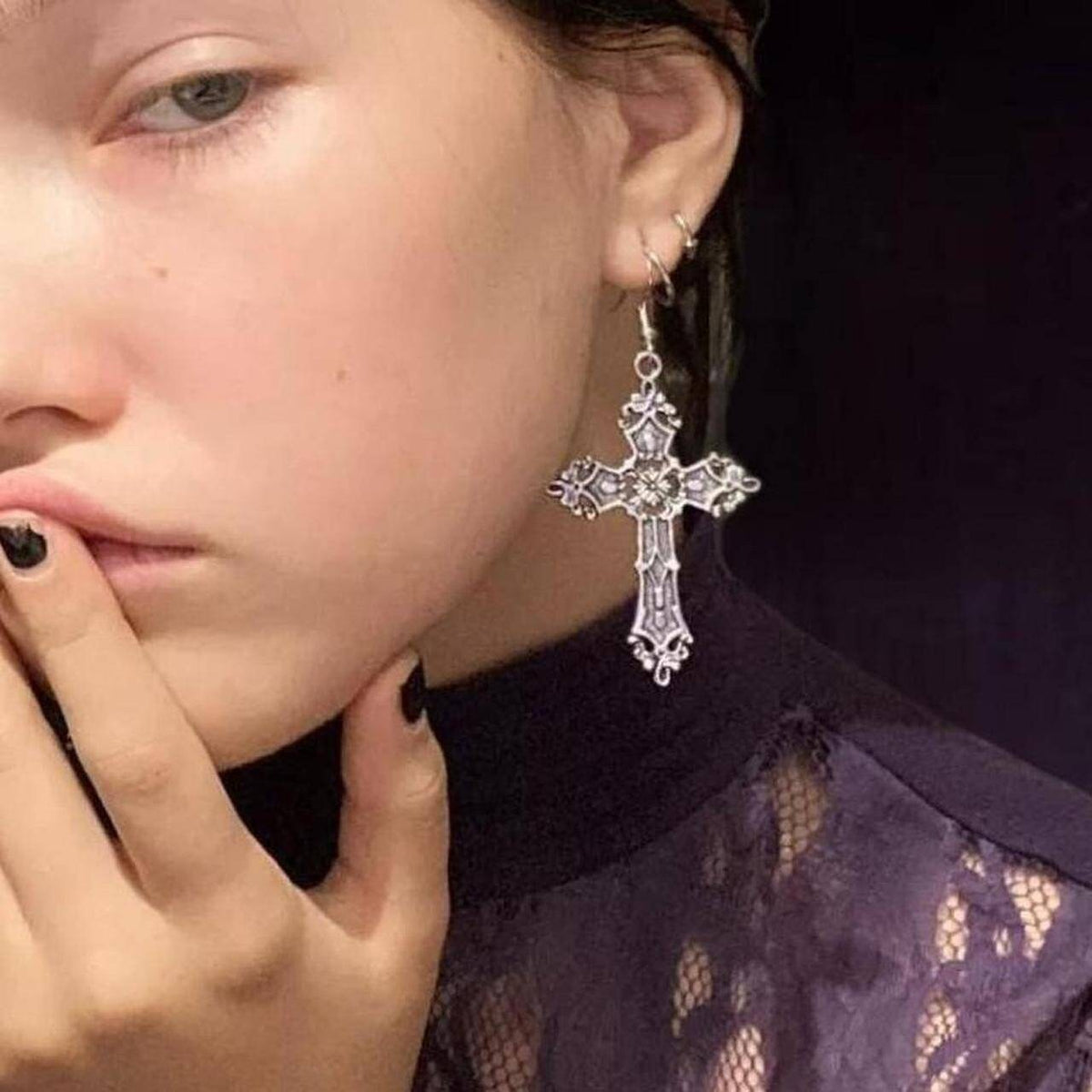 Black Maude Cross Earrings 021