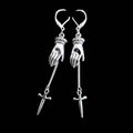 Silver Hand Dagger Chain Earrings