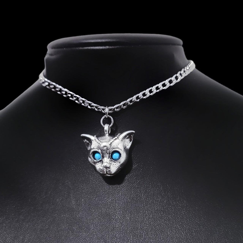Silver Sphinx Cat Choker Necklace