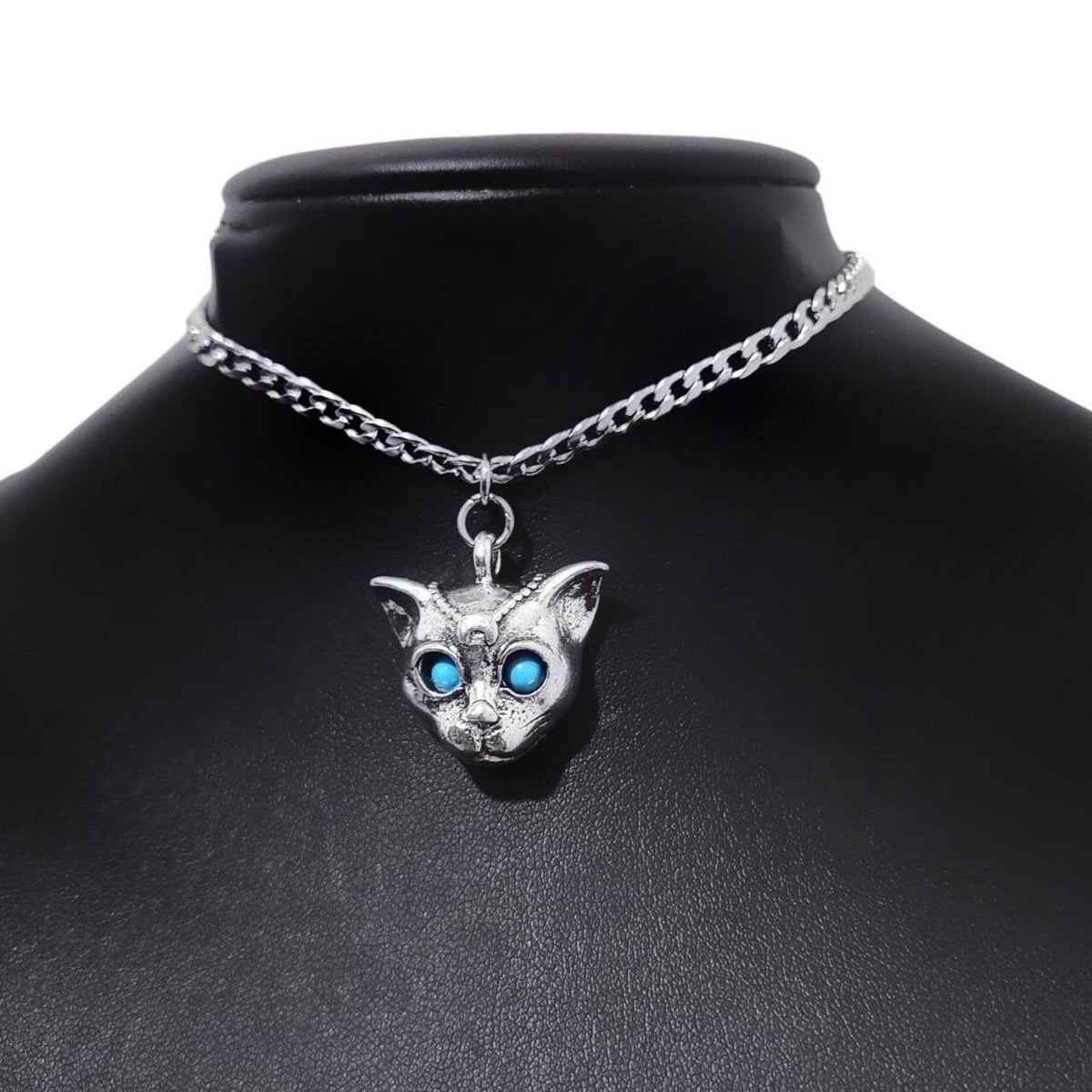 Silver Sphinx Cat Choker Necklace