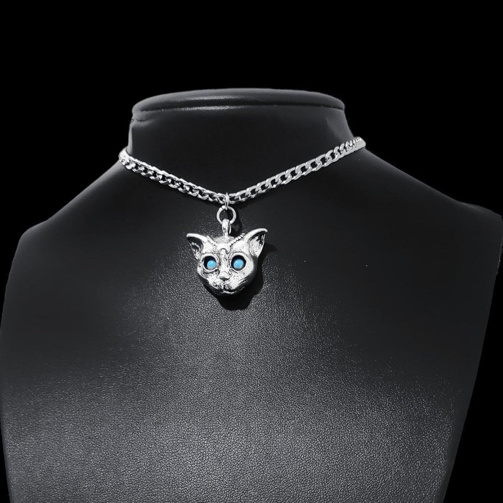 Silver Sphinx Cat Choker Necklace