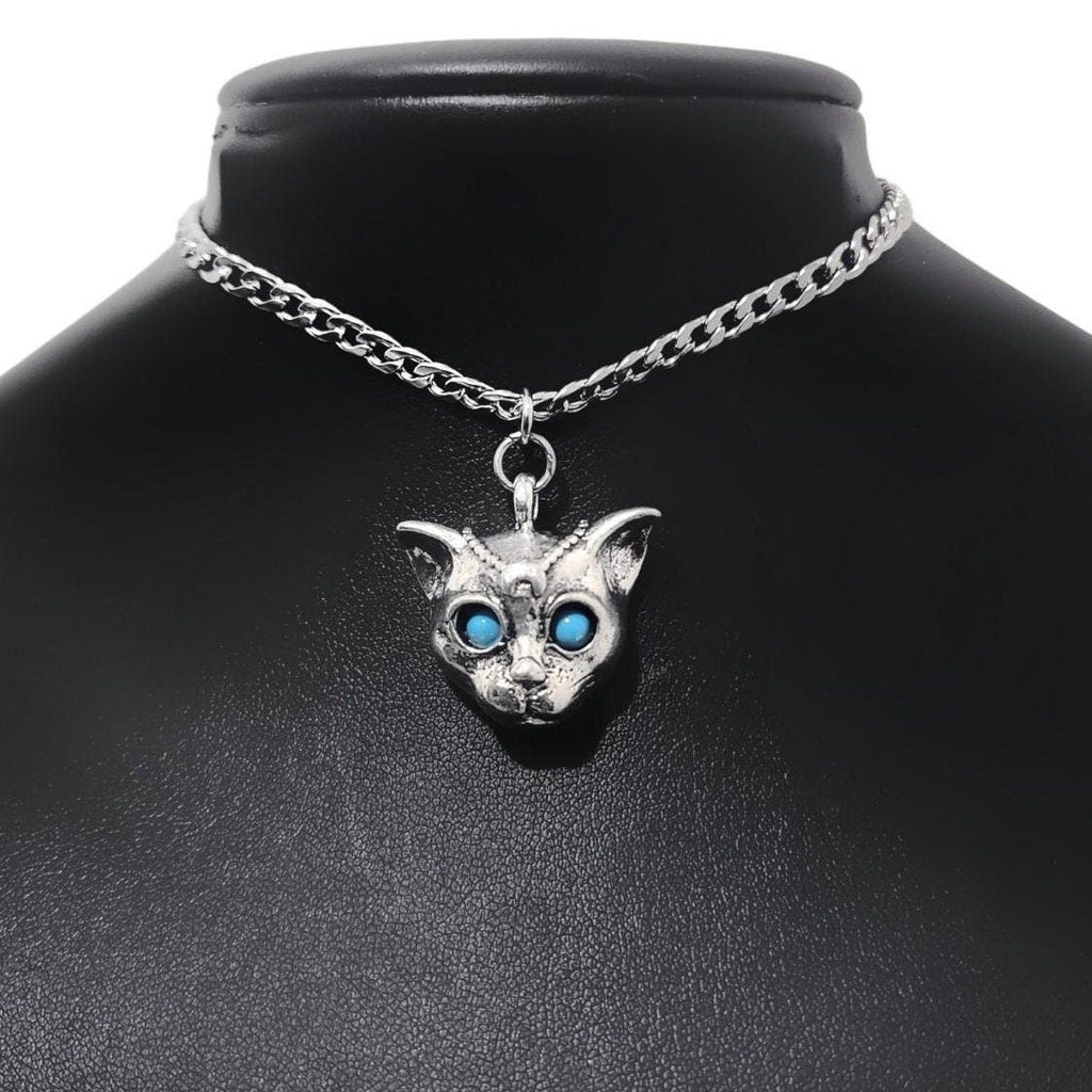 Silver Sphinx Cat Choker Necklace