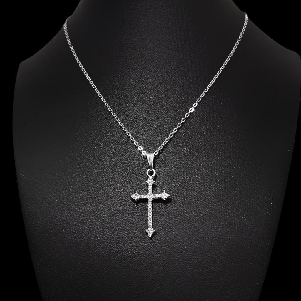 16" Silver Crystal Cross Pendant Necklace 215