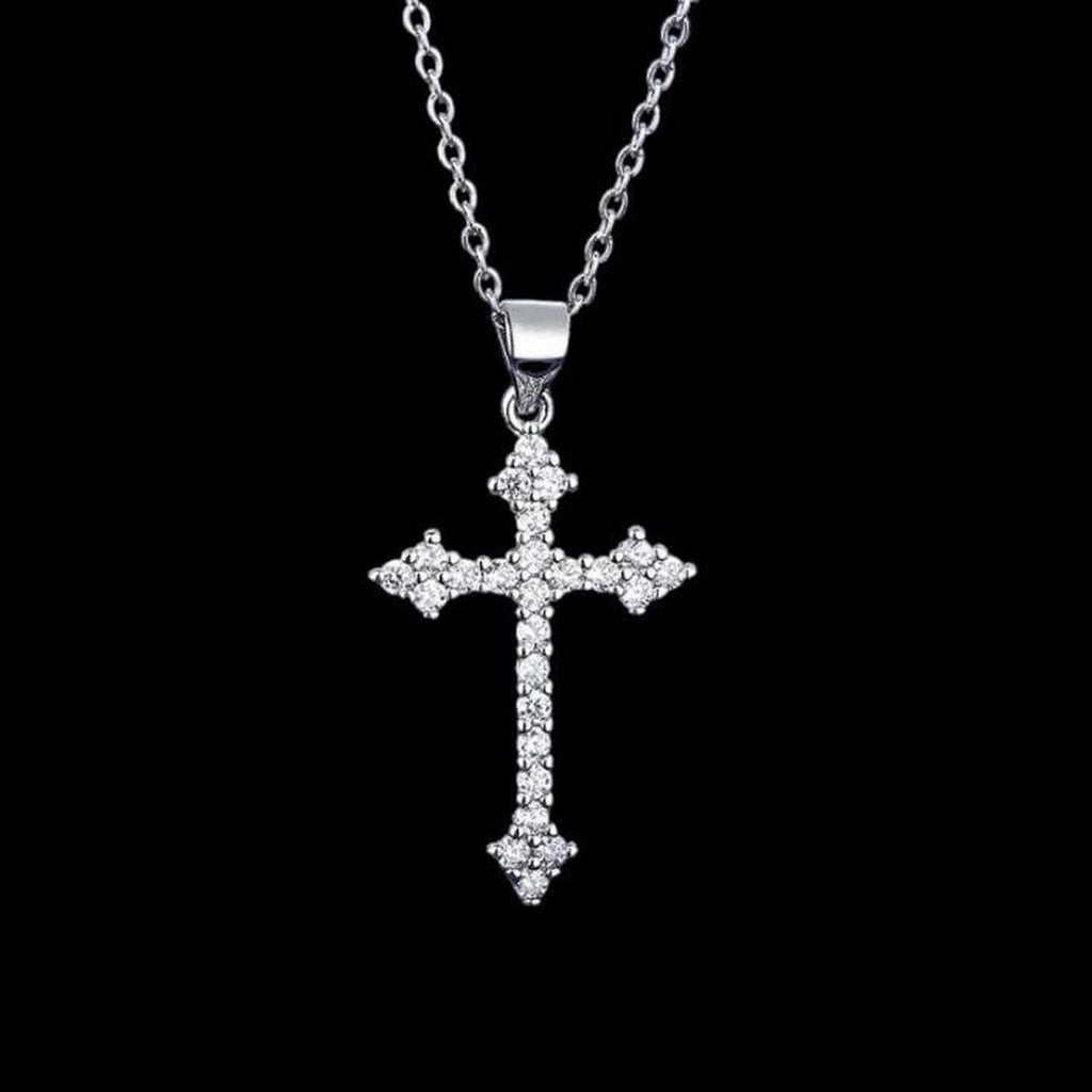16" Silver Crystal Cross Pendant Necklace 215