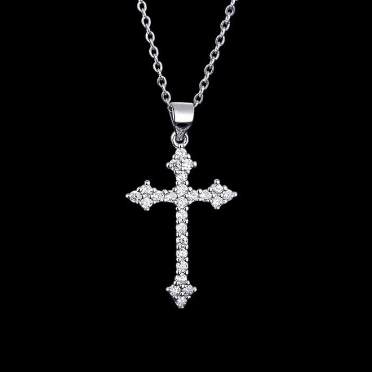 16" Silver Crystal Cross Pendant Necklace 215