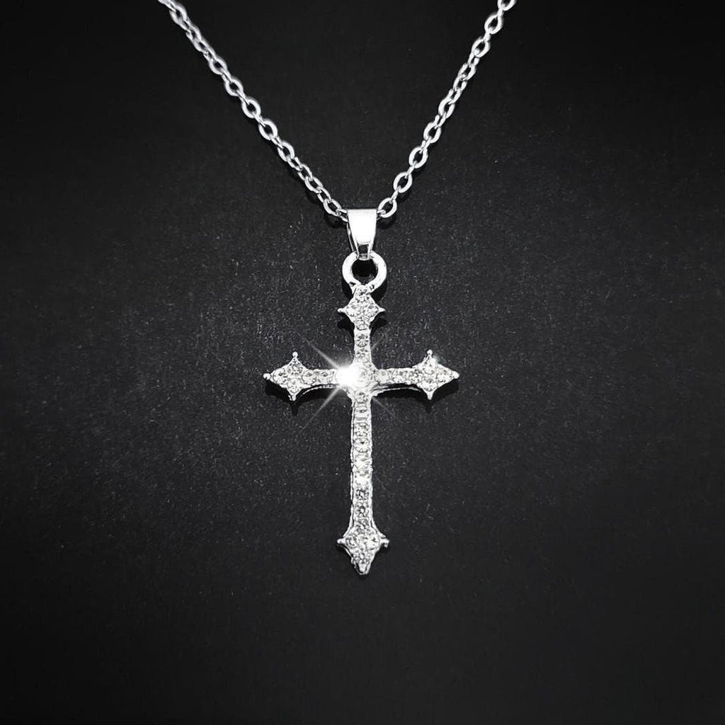 16" Silver Crystal Cross Pendant Necklace 215