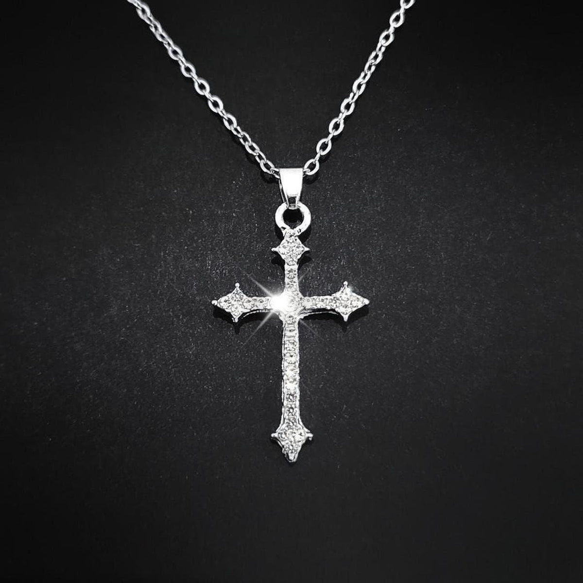 16" Silver Crystal Cross Pendant Necklace 215